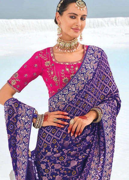 Blue Embroidered Wedding/Festive Saree