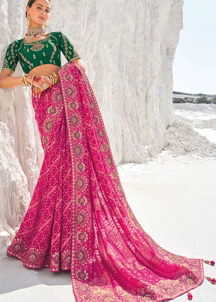 Pink Embroidered Wedding/Festive Saree