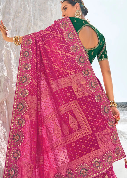 Pink Embroidered Wedding/Festive Saree