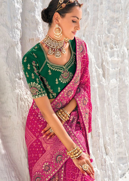 Pink Embroidered Wedding/Festive Saree