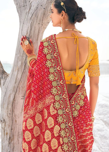 Red Embroidered Wedding/Festive Saree