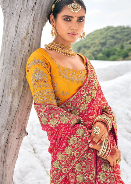 Red Embroidered Wedding/Festive Saree