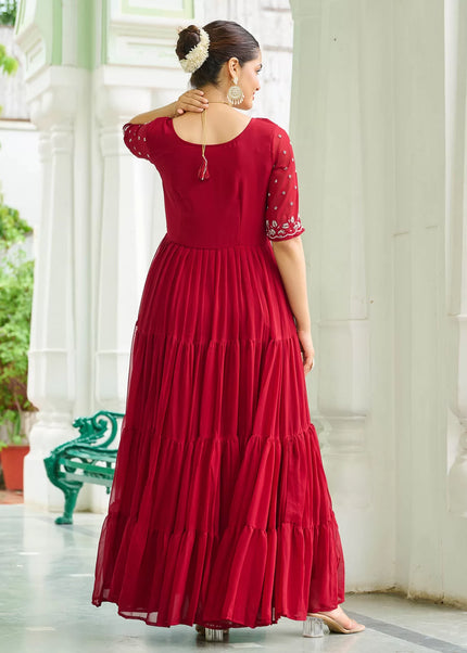 Red Embroidered Anarkali Gown