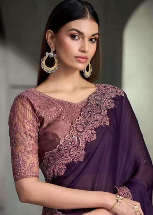 Purple and Mauve Embroidered Saree