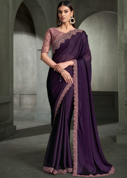 Purple and Mauve Embroidered Saree