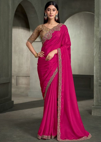 Pink and Beige Embroidered Saree