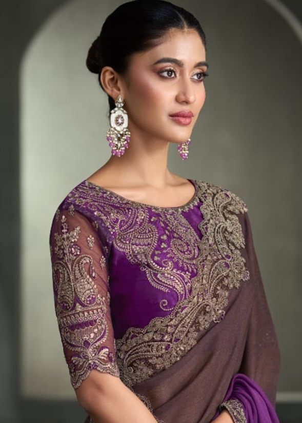 Purple Embroidered Saree