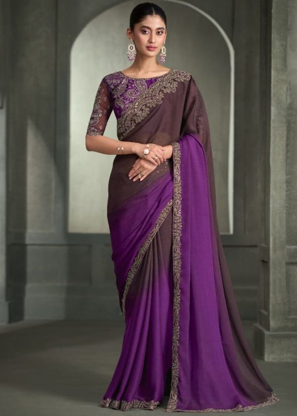 Purple Embroidered Saree