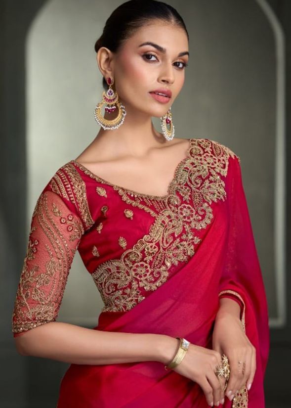 Red Embroidered Saree