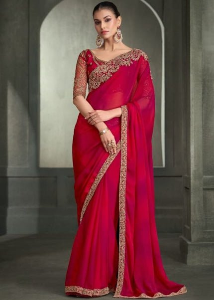Red Embroidered Saree