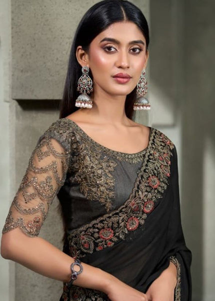 Black Embroidered Saree