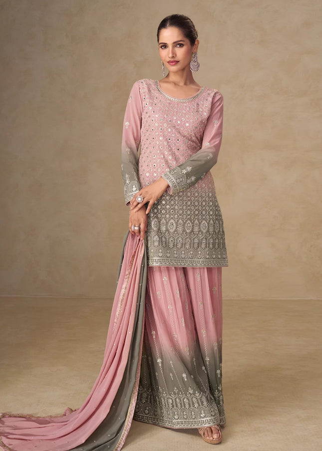Pink Embroidered Sharara Suit