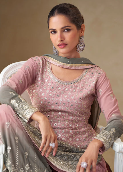 Pink Embroidered Sharara Suit