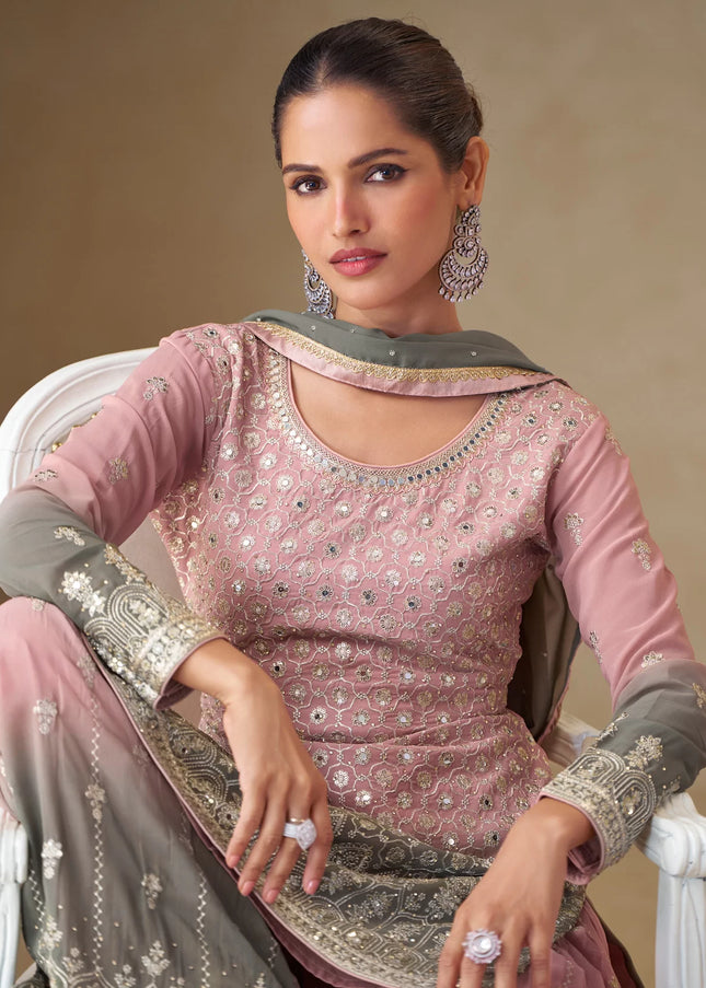 Pink Embroidered Sharara Suit