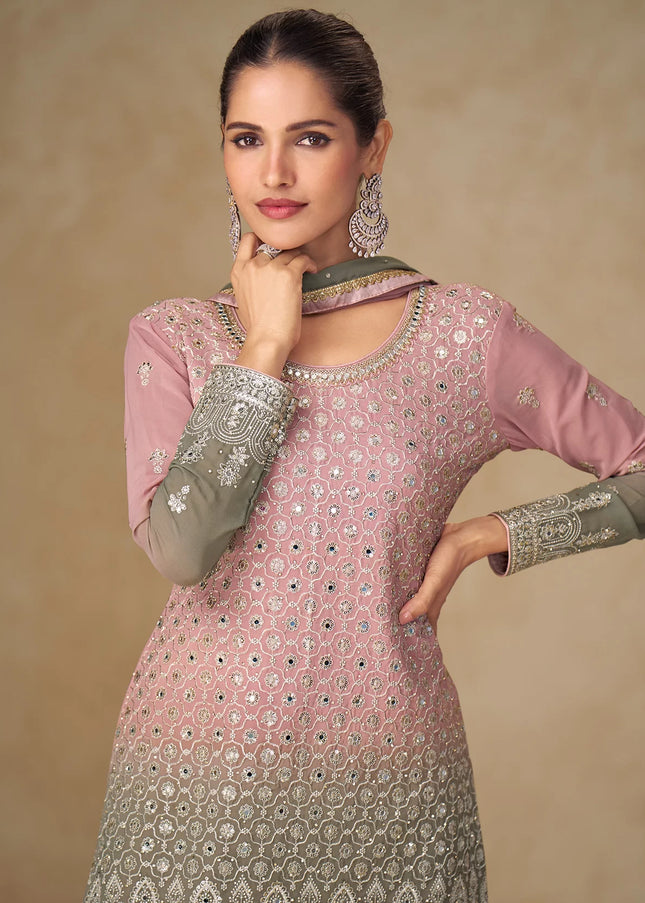 Pink Embroidered Sharara Suit