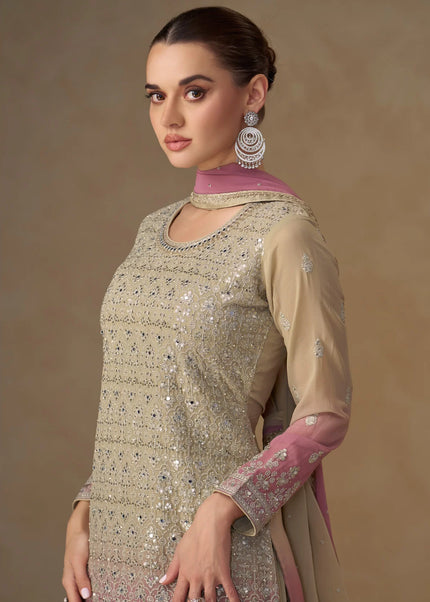 Sea Green Embroidered Sharara Suit