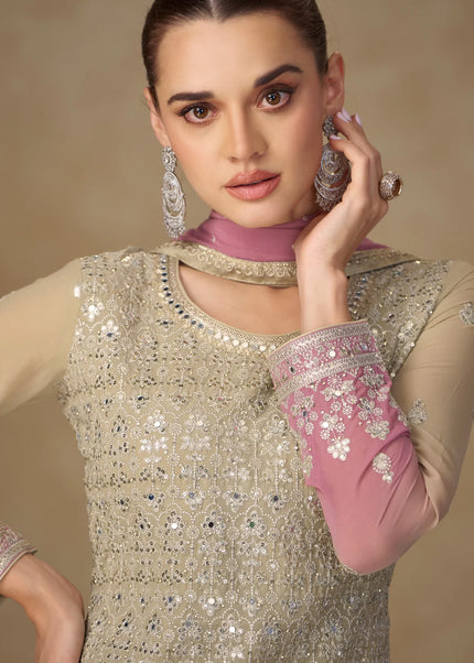 Sea Green Embroidered Sharara Suit