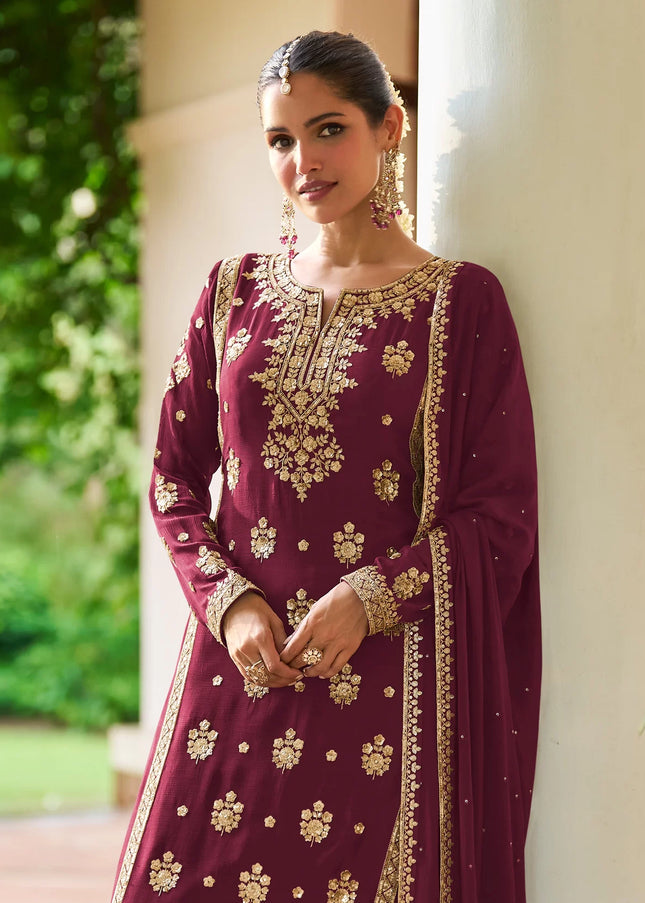 Pink Embroidered Sharara Suit