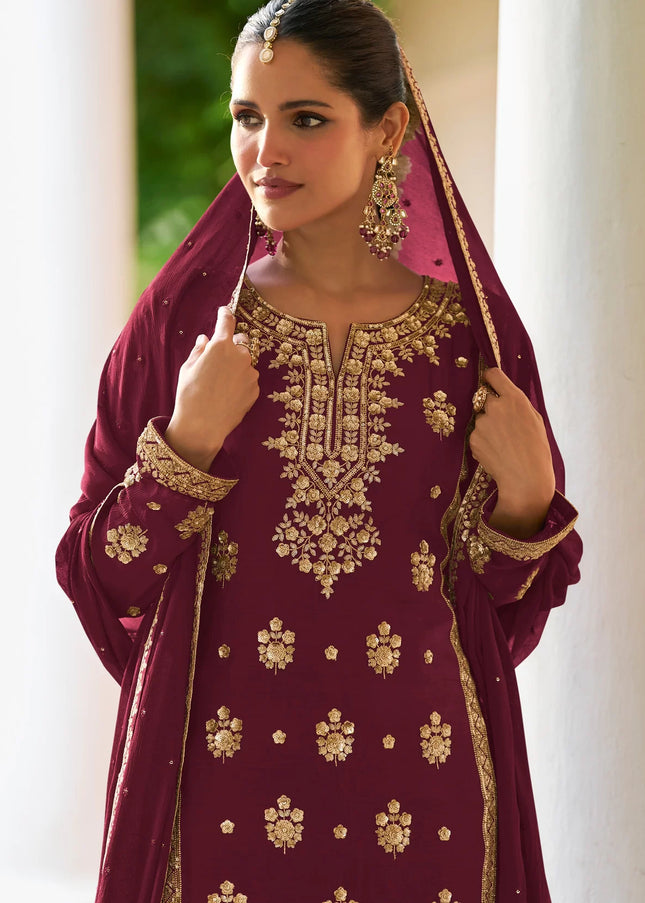 Pink Embroidered Sharara Suit