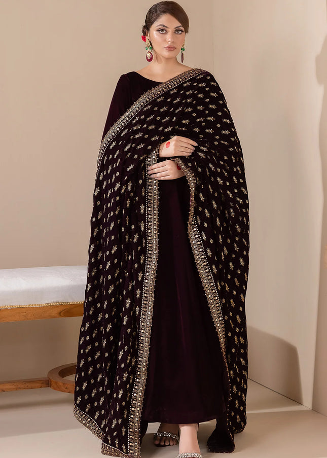 Baroque | Embroidered Velvet Shawl VS-42