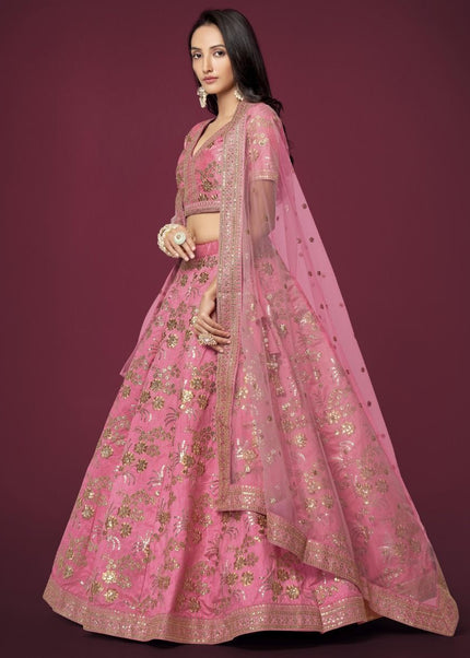 Pink and Gold Embroidered Lehenga