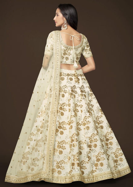 White and Gold Embroidered Lehenga