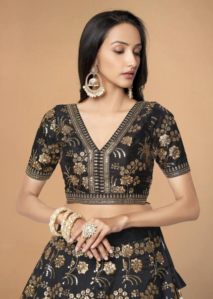 Black and Gold Embroidered Lehenga