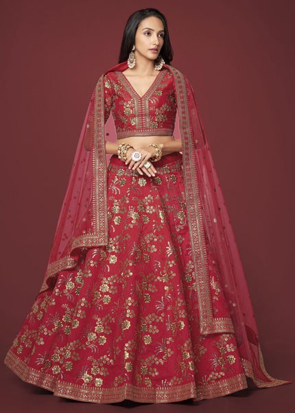 Red and Gold Embroidered Lehenga