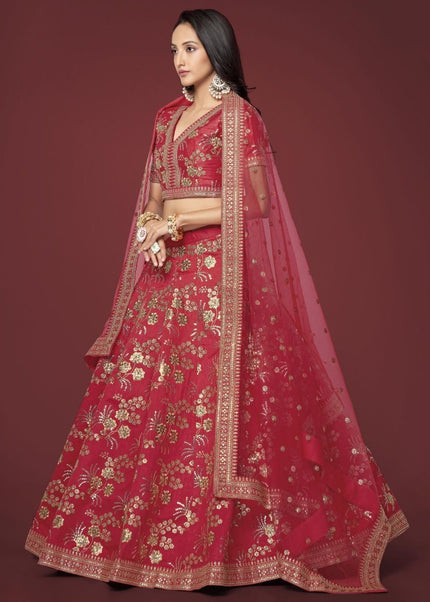 Red and Gold Embroidered Lehenga