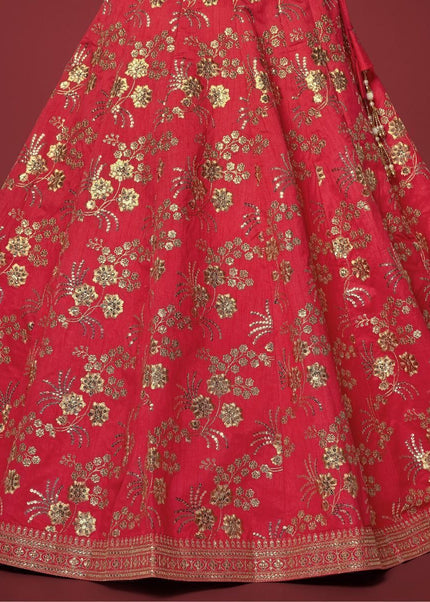 Red and Gold Embroidered Lehenga