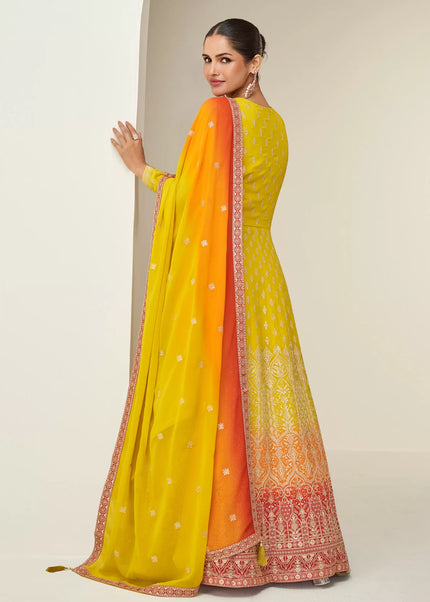Yellow Embroidered Anarkali Gown