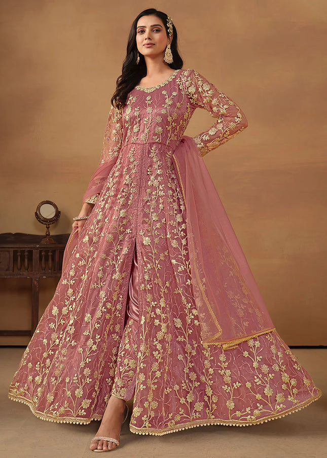 Pink Embroidered Pant Style Anarkali