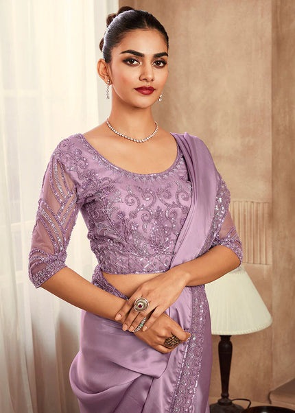 Purple Embroidered Saree