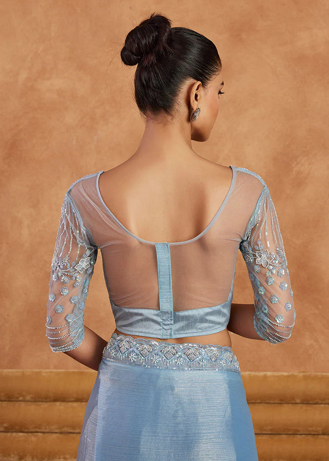 Sky Blue Embroidered Saree