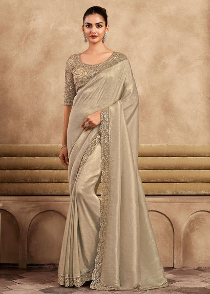 Beige Embroidered Saree