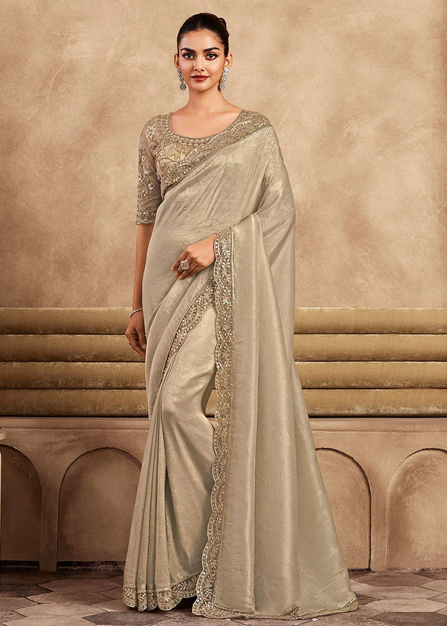 Beige Embroidered Saree