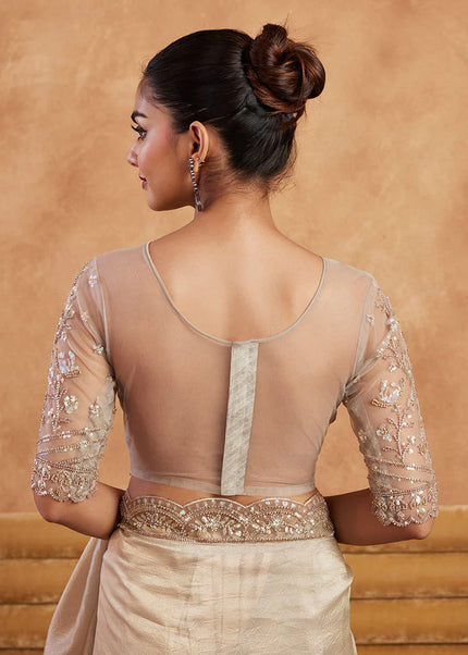 Beige Embroidered Saree