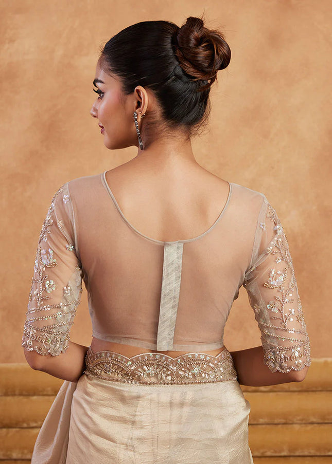 Beige Embroidered Saree