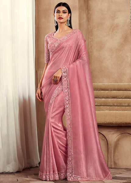 Pink Embroidered Saree