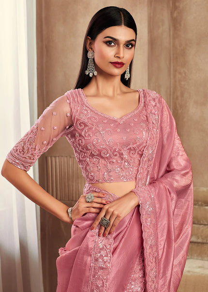 Pink Embroidered Saree