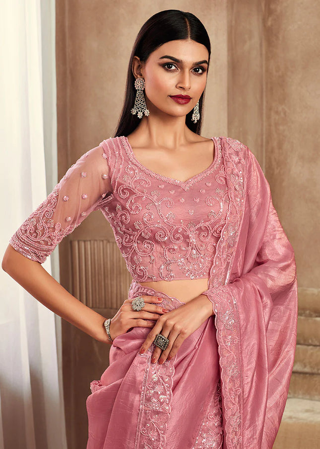 Pink Embroidered Saree