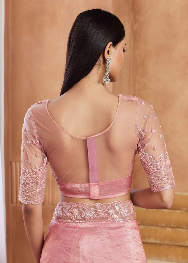 Pink Embroidered Saree