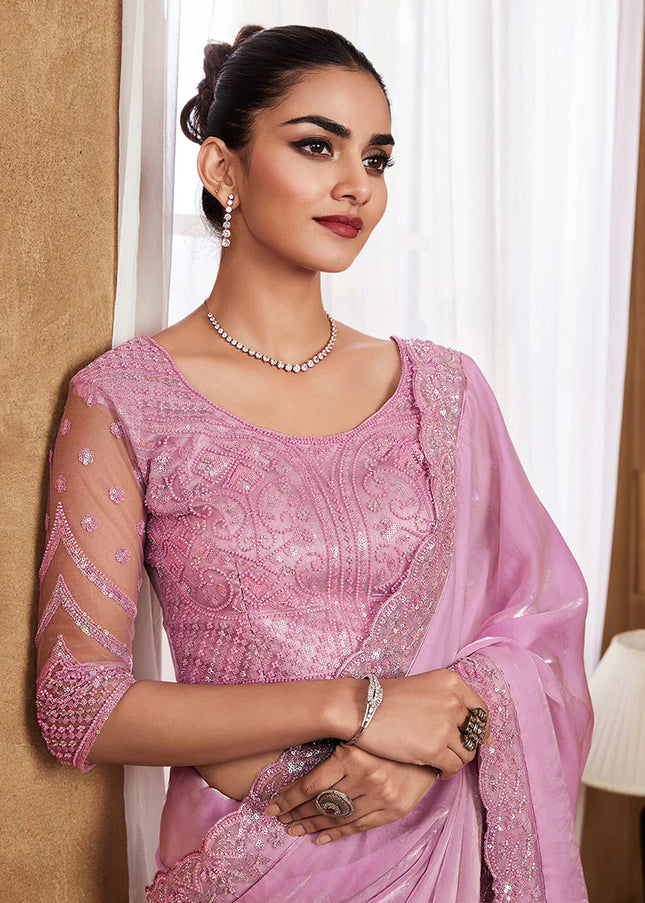 Purple Embroidered Saree