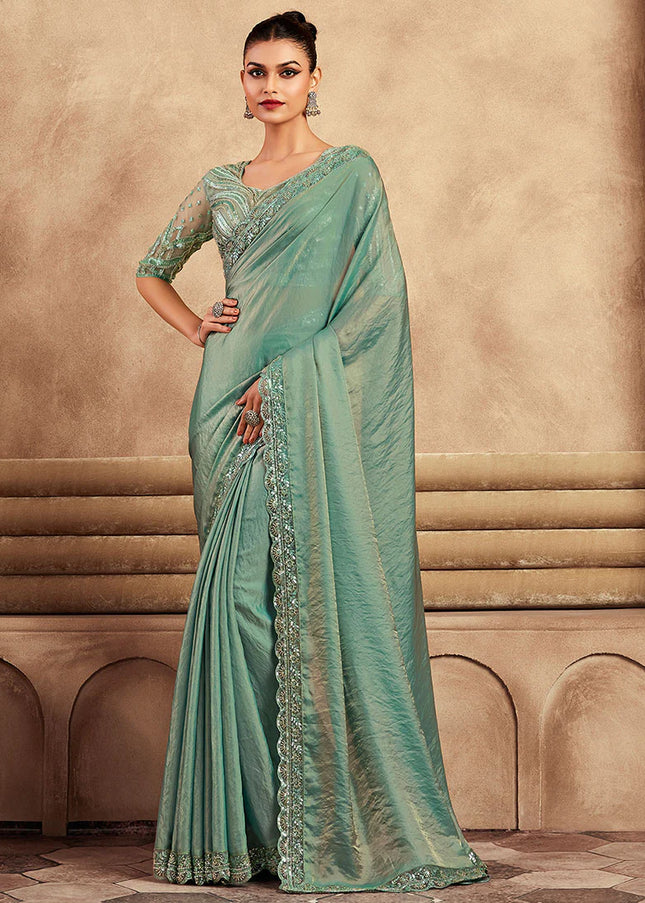 Green Embroidered Saree