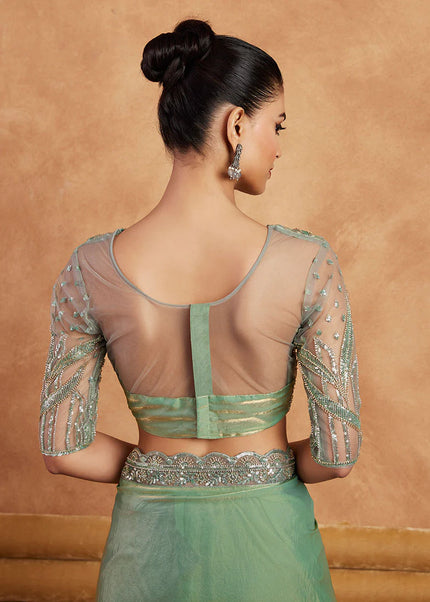 Green Embroidered Saree