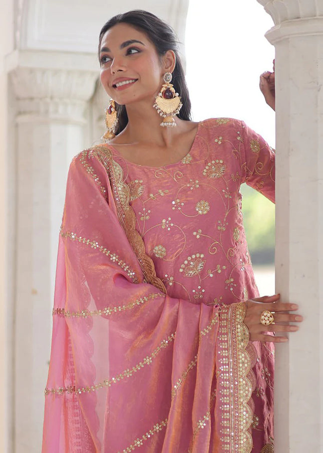 Pink Embroidered Sharara Suit