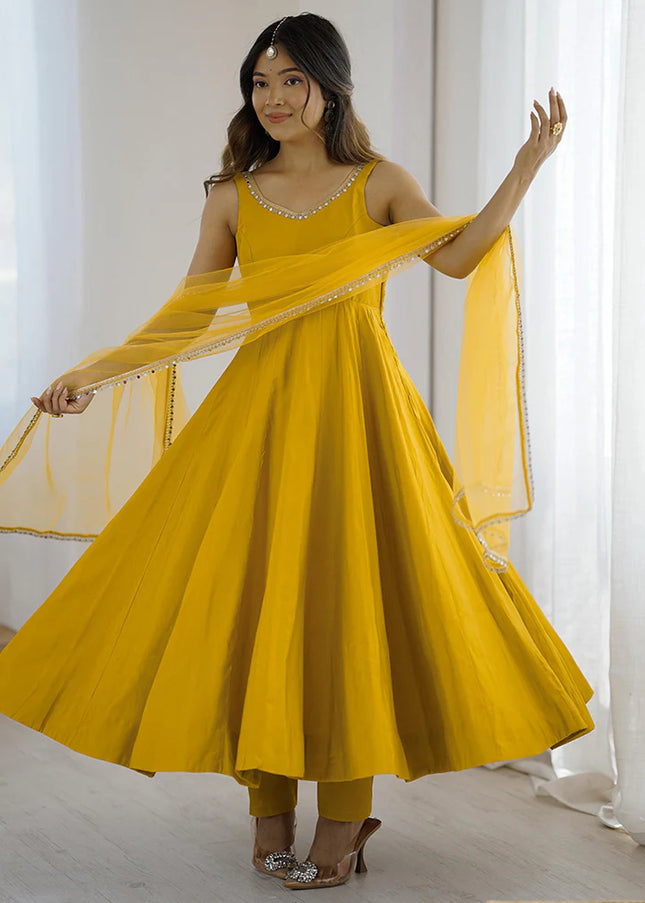 Yellow Embroidered Anarkali