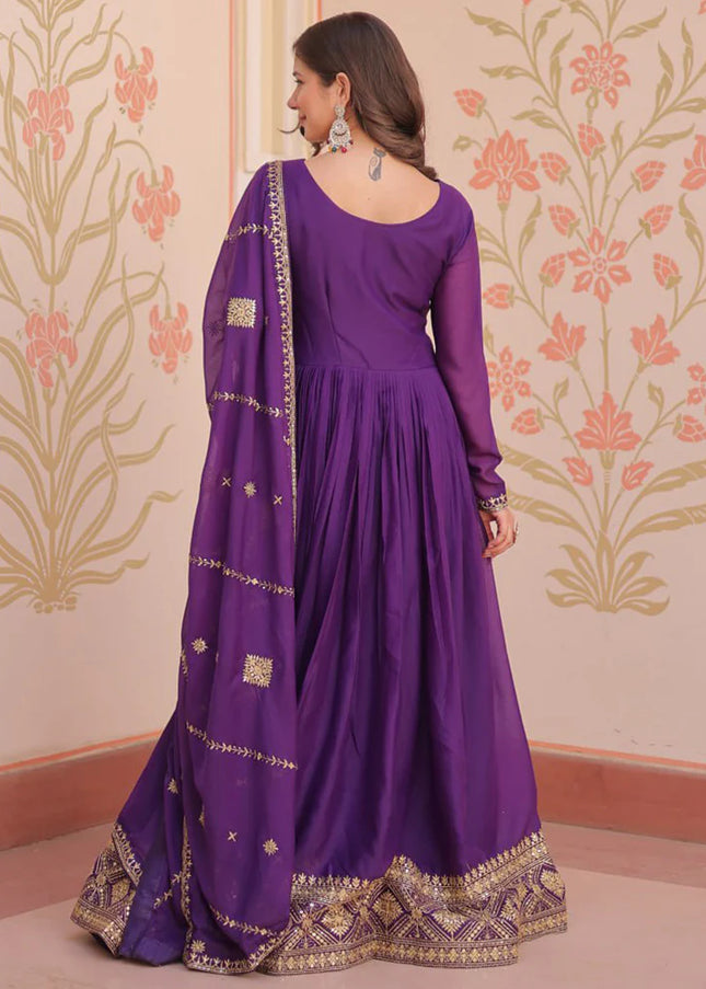 Purple Embroidered Anarkali Gown