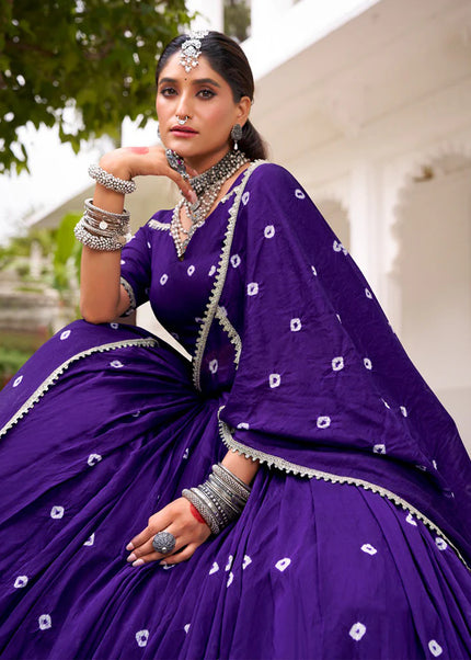 Purple Printed and Embroidered Lehenga Choli