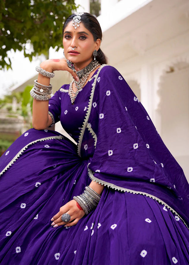 Purple Printed and Embroidered Lehenga Choli